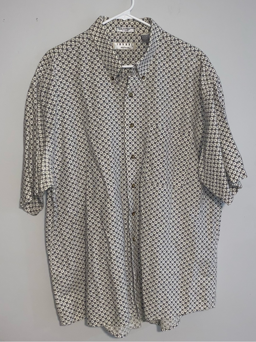 Mens Casual Linen Button Down Shirt XL Geometric Star Burst Foulard Vacation